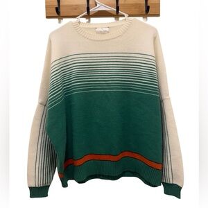 NWOT Longchamp Green and Cream Angora Wool Striped Sweater